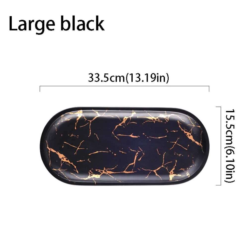 Marble Texture Nordic Marble Tray Glazed Golden Pattern Porcelain Material Western Dish Oval Shape Luxury Design