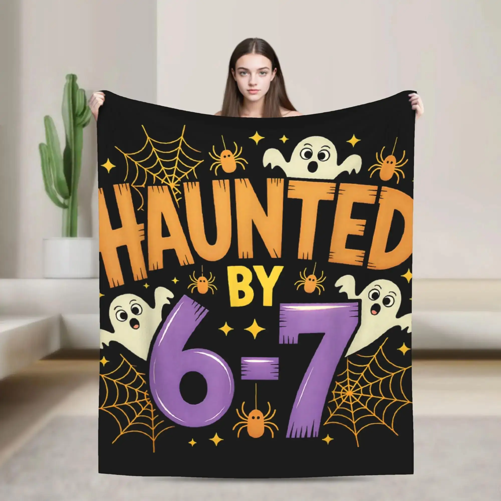 

Haunted by Halloween Ghosts Warm Plush Throw Blanket for Travel Home Office Cozy Bedspread Sofa Cover Fluffy Decor