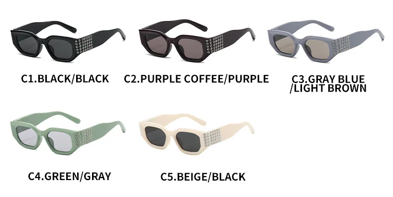 2026 Kleine Rechteckige Sonnenbrille für Damen mit Kreisverzierung, Europäischer Hip-Hop-Stil, Modische Straßenmode, UV400-Schutz – Detail 6