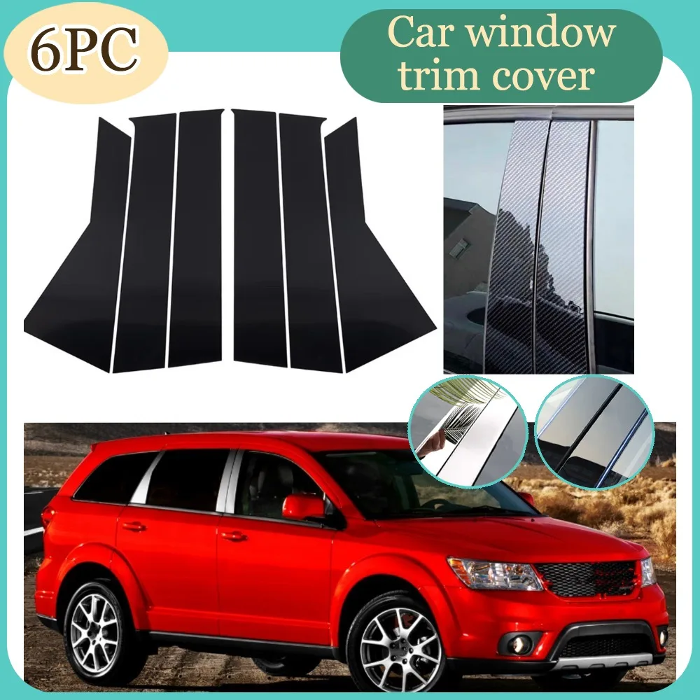 

6pcs Gloss Black Silver Carbon Pillar Posts Fit For Dodge Journey 2009-2020 2018 2017 Car Door Side Moulding Trim Window Cover