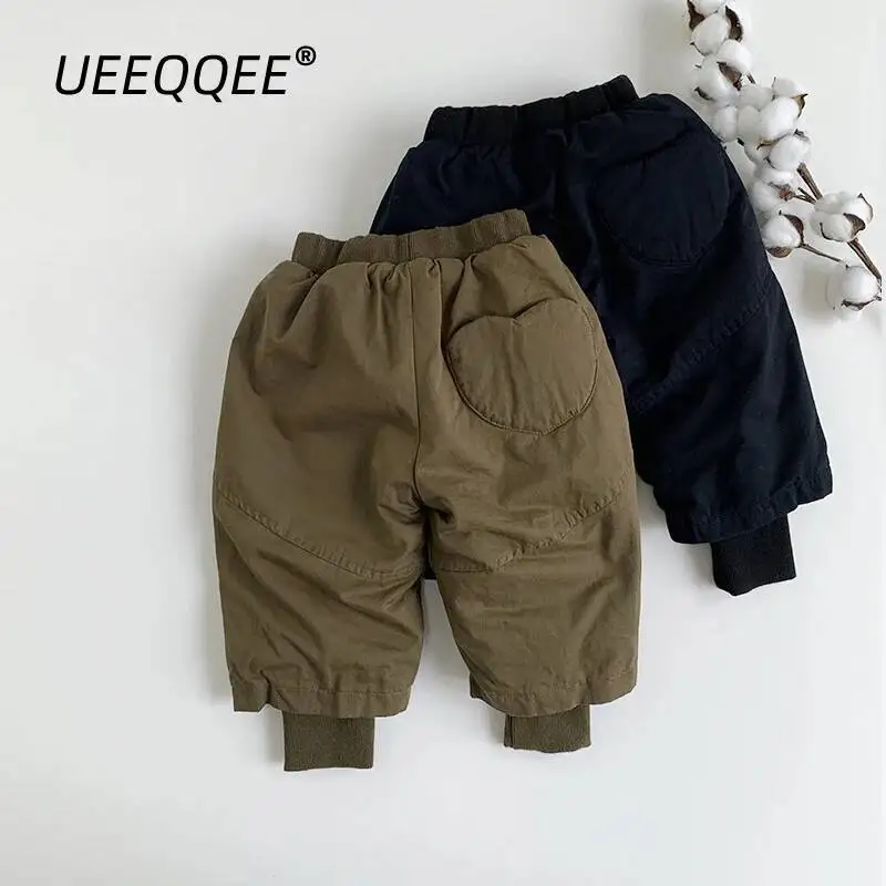 

Autumn Winter Children Pants 1-8Y Boys Thicken Warm Cotton Spliced Wide leg Trousers Korean Toddler Wear For Kids Clothing New