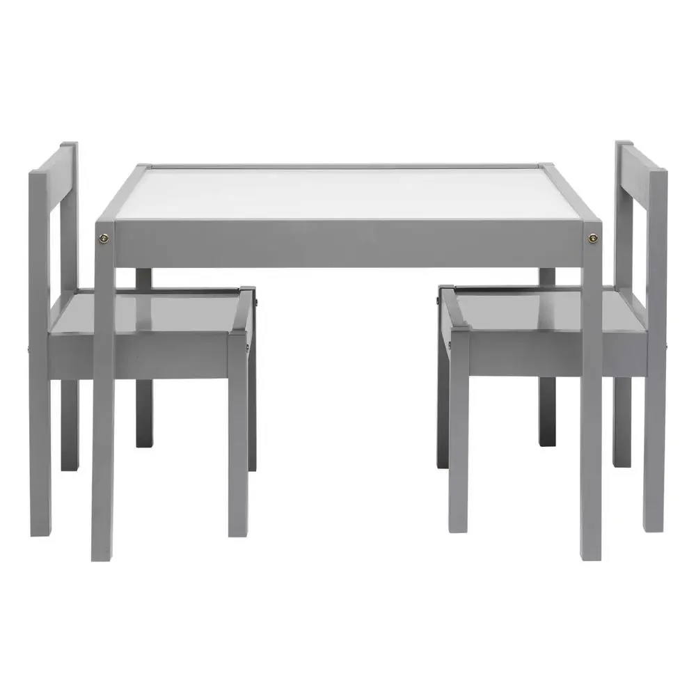 Juego de mesa y silla para niños, madera de goma maciza de MDF blanca, seguridad, fácil de limpiar, acabado Gris, diseño centrado en niños de 1 a 5 años, fiable