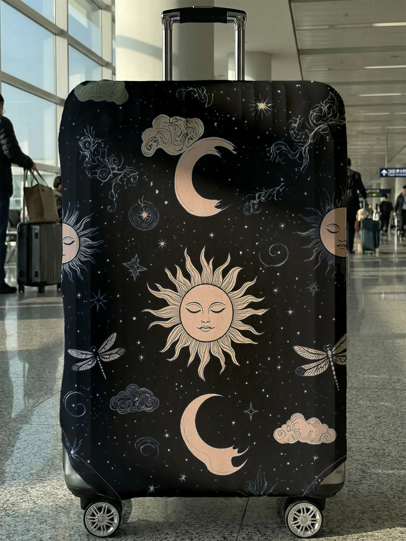 

Чехол для багажа с принтом солнца, луны и стрекозы, подходит для чемоданов 18-32 дюймов, чехол для ручки чемодана, дорожные аксессуары