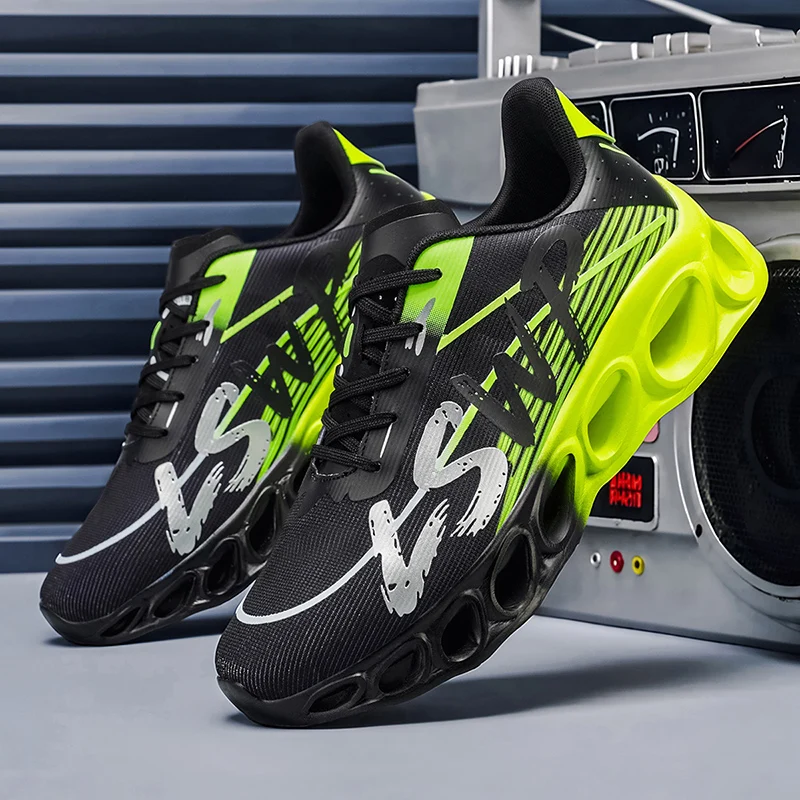 Herren-Laufschuhe, Tennisschuhe, koreanischer Stil, trendige Herren-Sportschuhe mit dicker Sohle und hohlem Design, atmungsaktives Mesh-Material, abriebfest, stoßdämpfend, für den täglichen Gebrauch, lässige Laufschuhe für Herren. – Detail 10