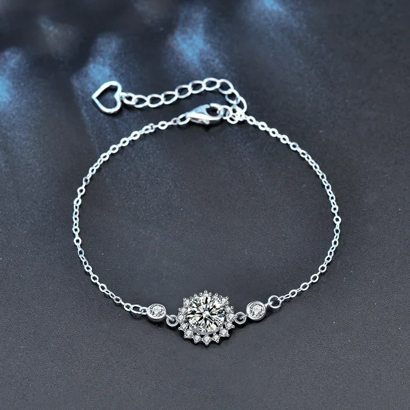 Light luxury 925 sterling silver sunflower moissanite bracelet for women, anniversary valentine's day gift