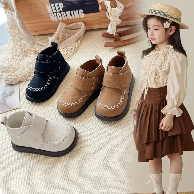 

Girls Ankle Boots Fashion Versatile Kids Short Boots Korean Style 2025 Autumn New Children Princess Leather Boots Round Toes