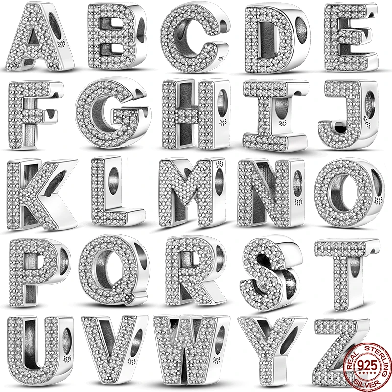 Silver 925 Charms Original Fit 3mm Original Bracele Silver Classic 26 Letters Beads Diy Charm For Women Jewelry