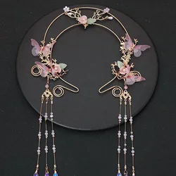 Floral Hairband Tiaras Chinese Hanfu Hair Accessories For Women Pink Flower Tassel Hair Hoop Fairy Headwear Bride Hair Jewelry
