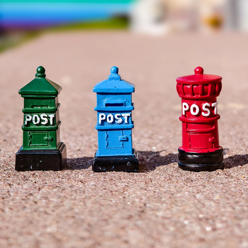 

3PCS Mini Postbox Vintage Courtyard Outdoor Mailbox Miniature Fairy Garden Dollhouse Decor Resin Craft DIY Landscape Accessories