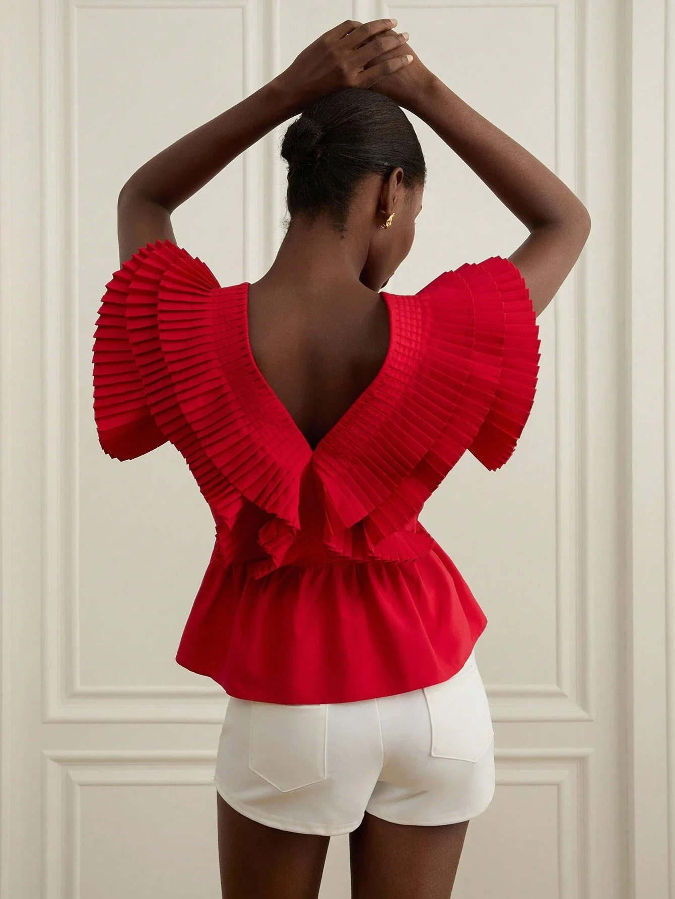 

Elegant Multi-Layer Ruffle Pleated V-Neck Blouse For Women