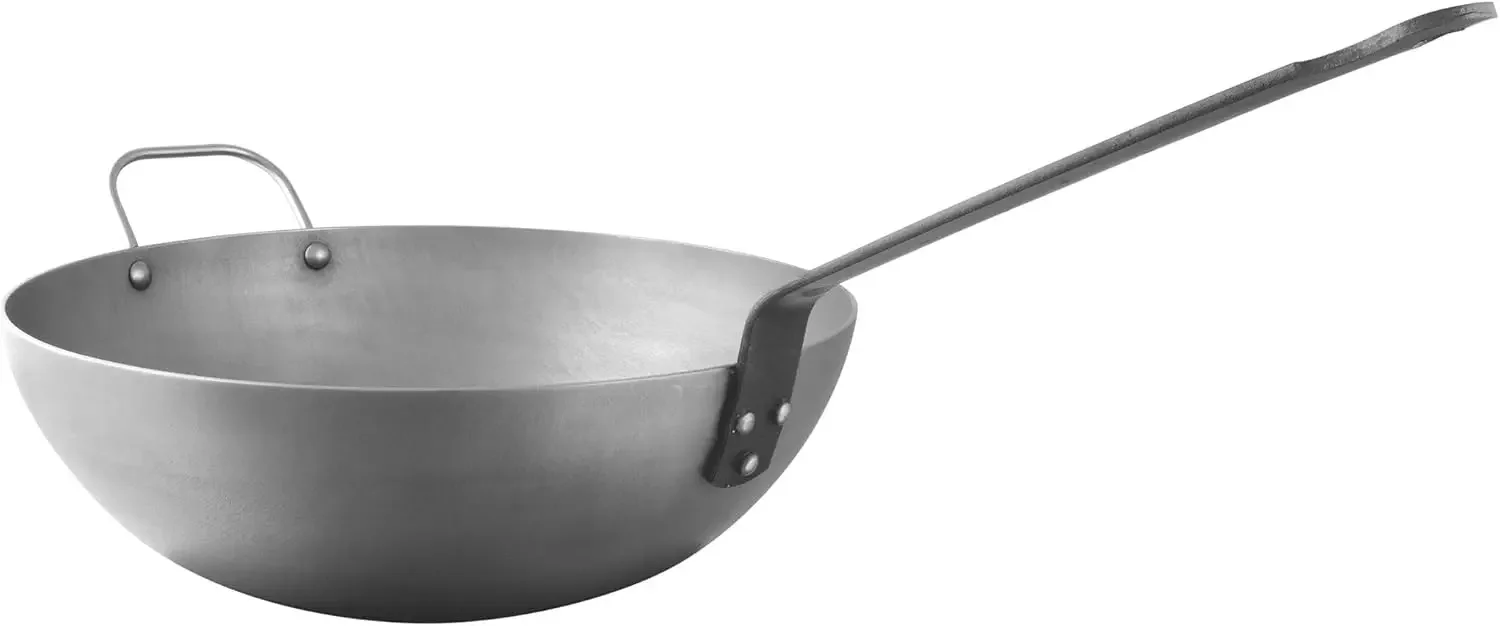 Mauviel M'Steel Black Carbon Natural Nonstick Wok/Stir Frying Pan z żelaznym uchwytem, 11,8 cala, odpowiednia do wszystkich powierzchni kuchennych