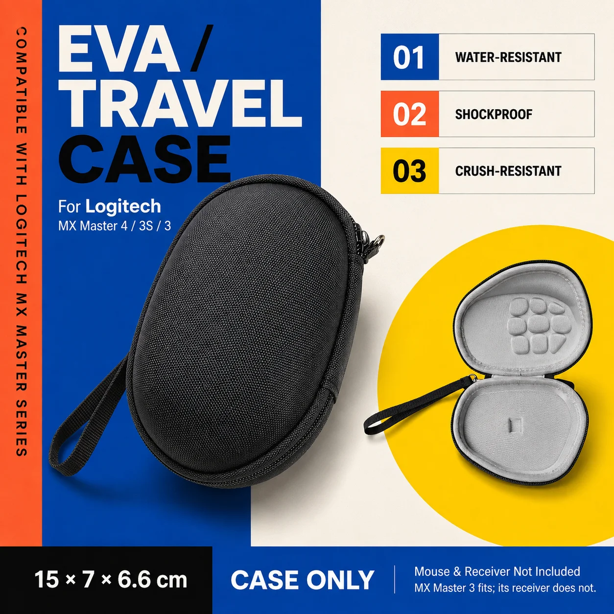 Portable Hard EVA Travel Case for Logitech MX Master 4 / 3S Wireless Mouse Waterproof Mice Bag for Logitech MX Master 4