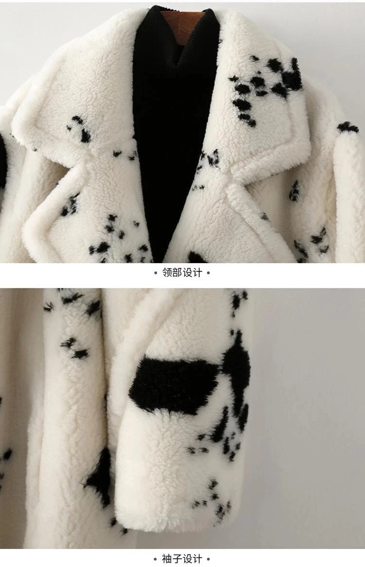 Women Fur Faux Winter Warm Wool Imitation Coat Sheep Cut Loose Long Print Fashion Casual Windbreaker Fur Coat Women