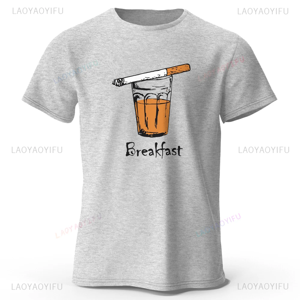 Funny Joke The Breakfast Printed Men's Short Sleeve T-Shirt Classic Graphic Tees Cotton Summer Tops Streetwear Boyfriend Gift