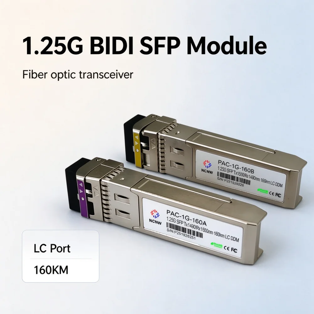 NCNW 1.25G BIDI SFP Module Transcevier 160km SM WDM SFP+ Module Compatible with Mellanox/MikroTik and so on