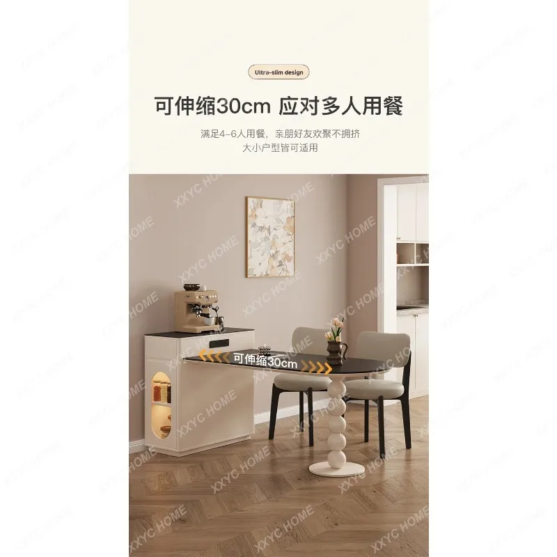 JYAZXQSideboard Island Table Dining Table Integrated Home Use Extendable Restaurant Rock Board  Cream Style with Induction Cooke