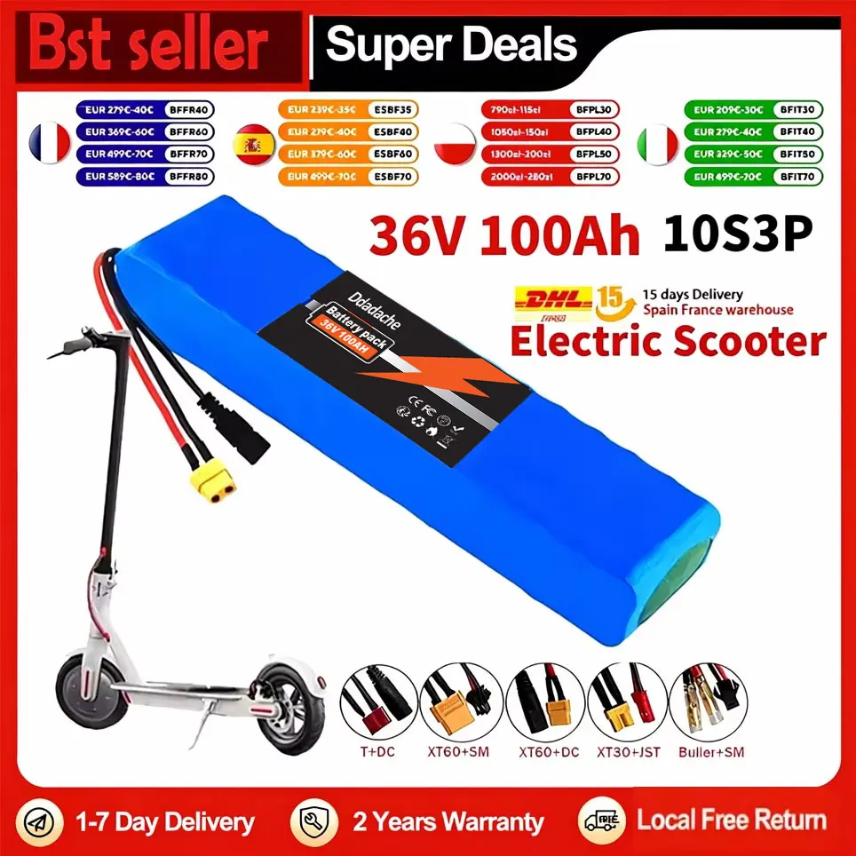 Batterie rechargeable au lithium-ion 10S3P 36V 100000mAh 100% neuve, adaptée aux produits électriques tels que les scooters