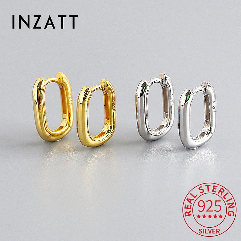 

INZATT Real 925 Sterling Silver 18K Gold Oval Huggies Hoop Earrings for Women Trendy Fine Jewelry Minimalist Accessories