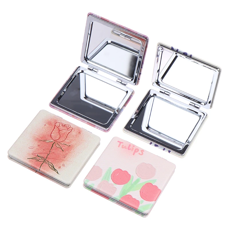 Portable Pocket Folding Small Mirror Magnifying Mirror For Makeup Abstract Oil Painting Style Double Sided Mirror Square