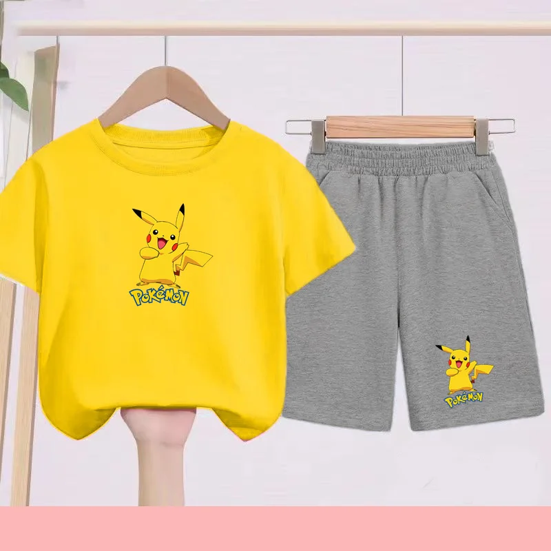 

Children's Summer T-shirt + Shorts with Cute Cartoon and Anime-style Patterns. Suitable for Daily Sportswear for Boys and Girls.