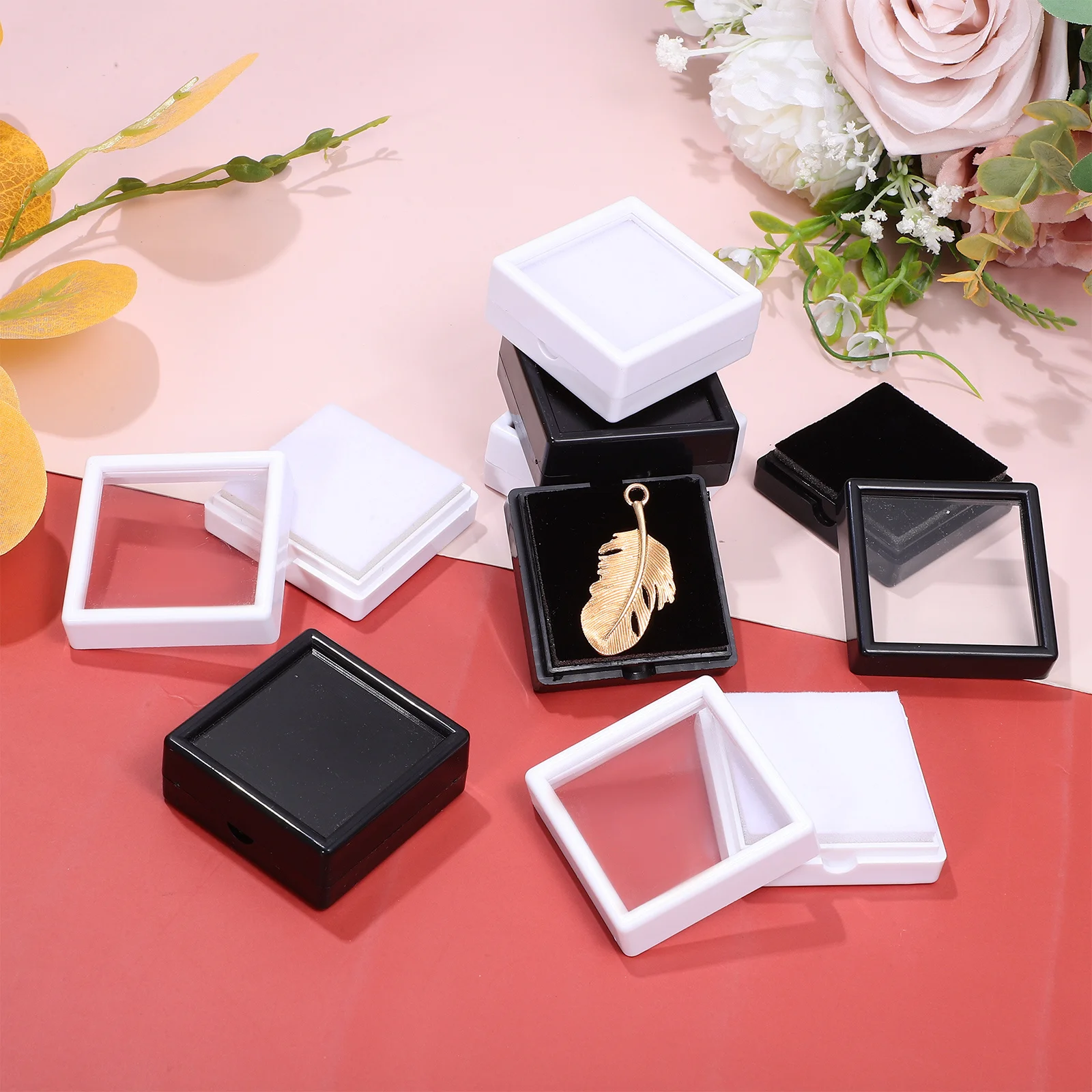 

20Pcs Clear Window Jewelry Organizer Square Display Boxes Plastic Durable Storage Containers Removable Sponge Cushion for Coins