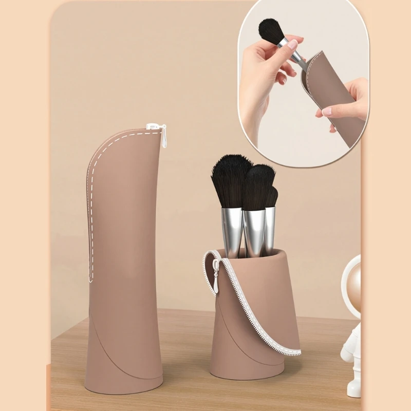 Soft Makeup Brush Holder Bag with Top Closure for Travel Use