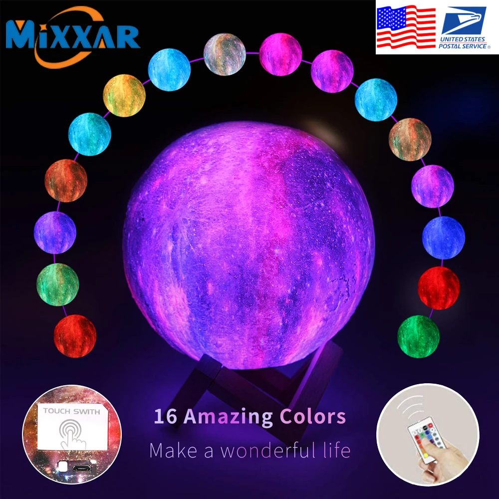 

ZK20 Dropshipping Moon Lamp Night Light Galaxy Lamp 16 Colors LED 3D Star Moon Light USB Rechargeable for Birthday Home Decor