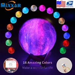 ZK20 Dropshipping Moon Lamp Night Light Galaxy Lamp 16 Colors LED 3D Star Moon Light USB Rechargeable for Birthday Home Decor