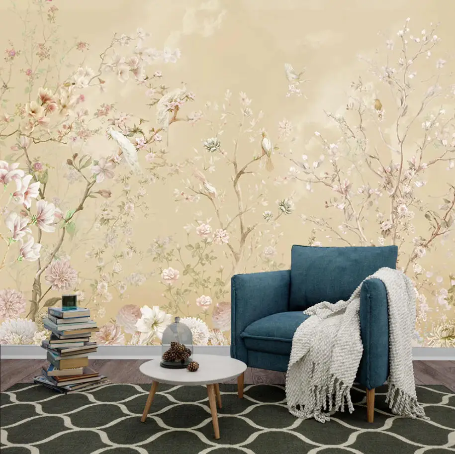 Customized size wallpaper big tree Peacock bird murals home decor tree branches three-dimensional flower wallpaper wall stickers