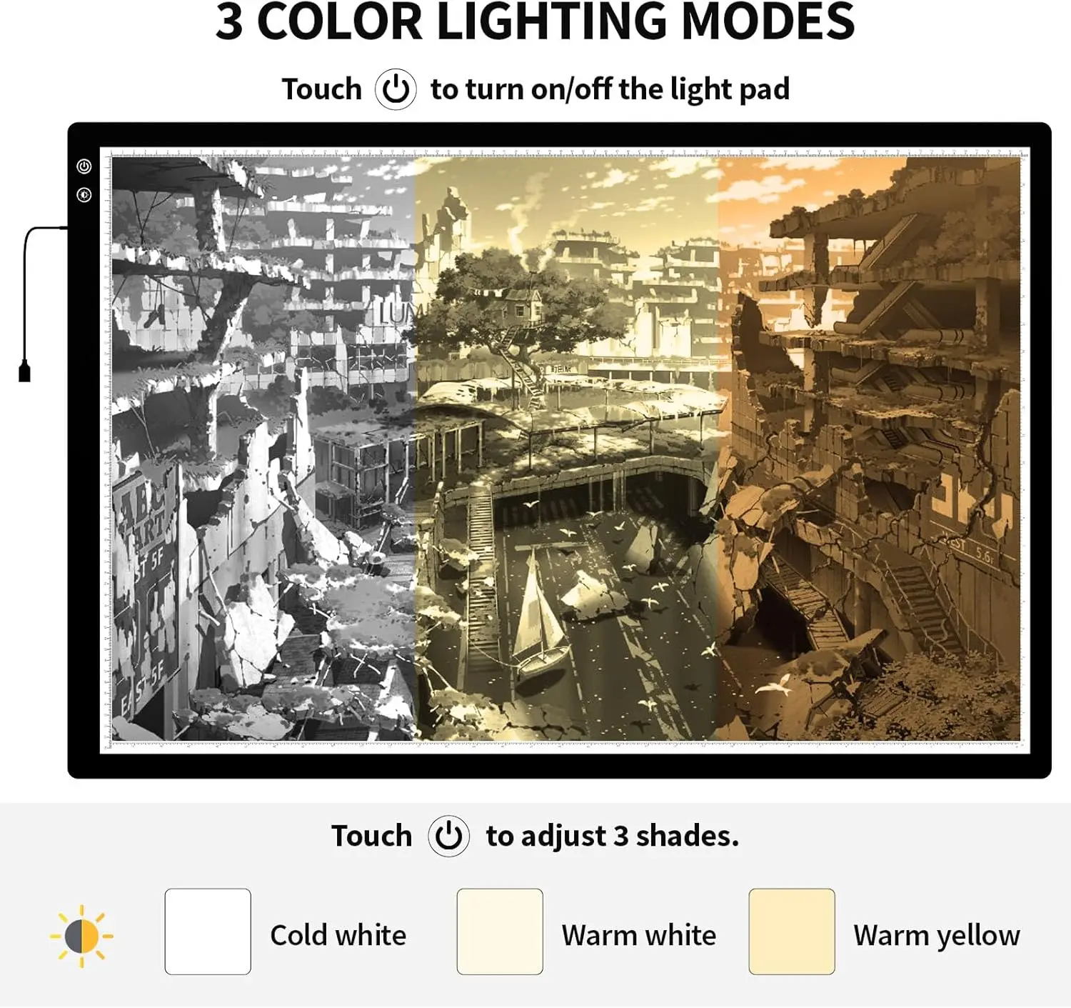 Almofada de luz grande A1 para pintura diamante, caixa de luz LED com 3 modos de cor e brilho ajustável, alimentada por bateria