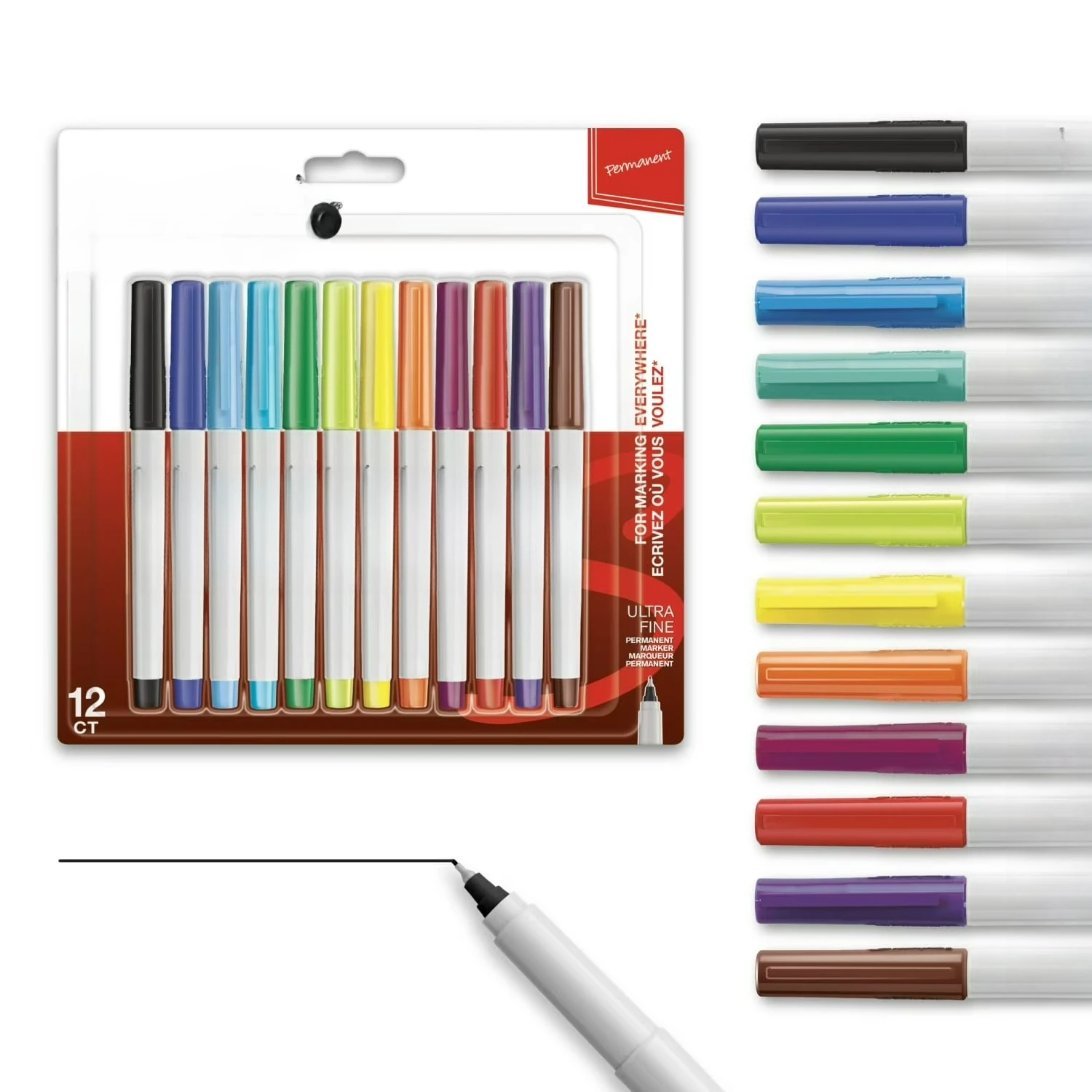 

Permanent Markers, Ultra Fine Point, Assorted Colors, 12 Count