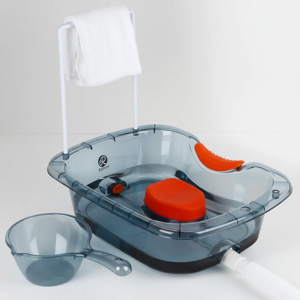 

Portable Hair Washing Basin for Bedridden Elderly - Ergonomic Shampoo Bowl with Drain Tube & Towel Hanger