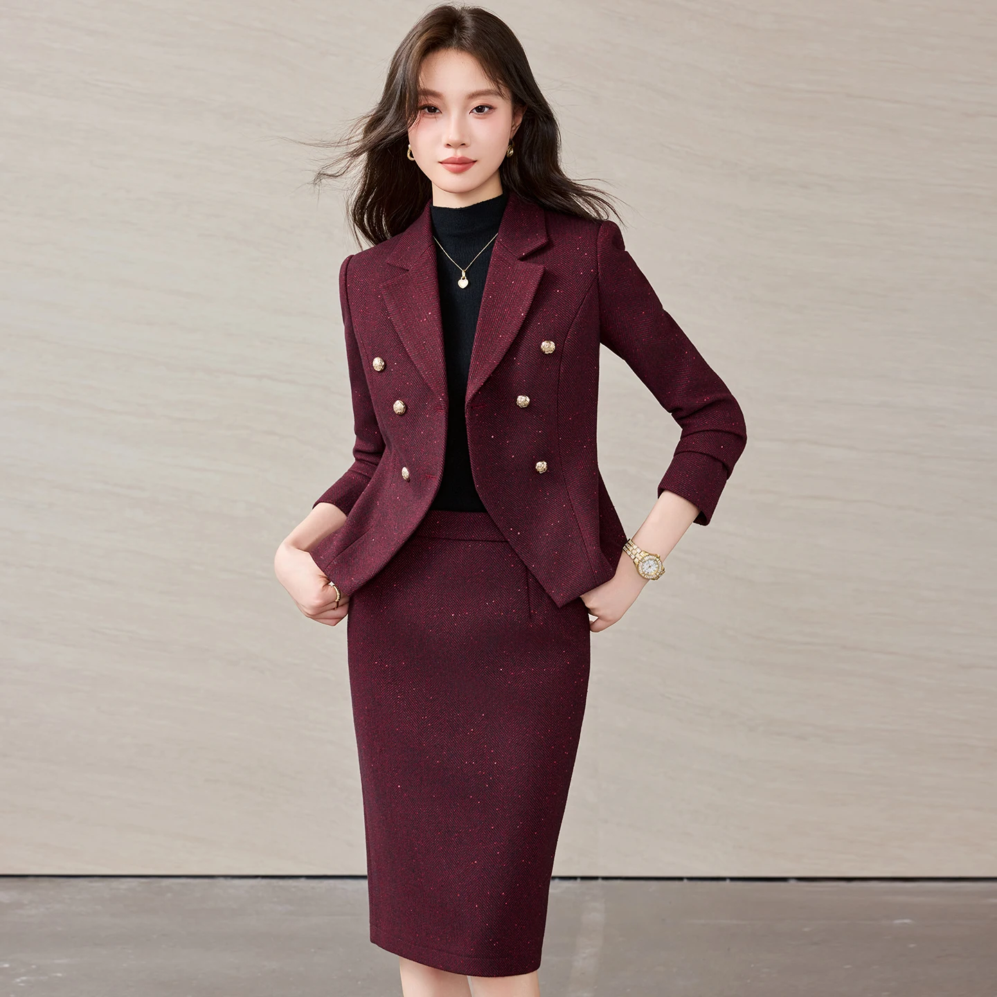 2026 Women's Fashionable Office Wear Blazer with Pencil Skirt Set Professional Stylish Ensemble for Business Casual