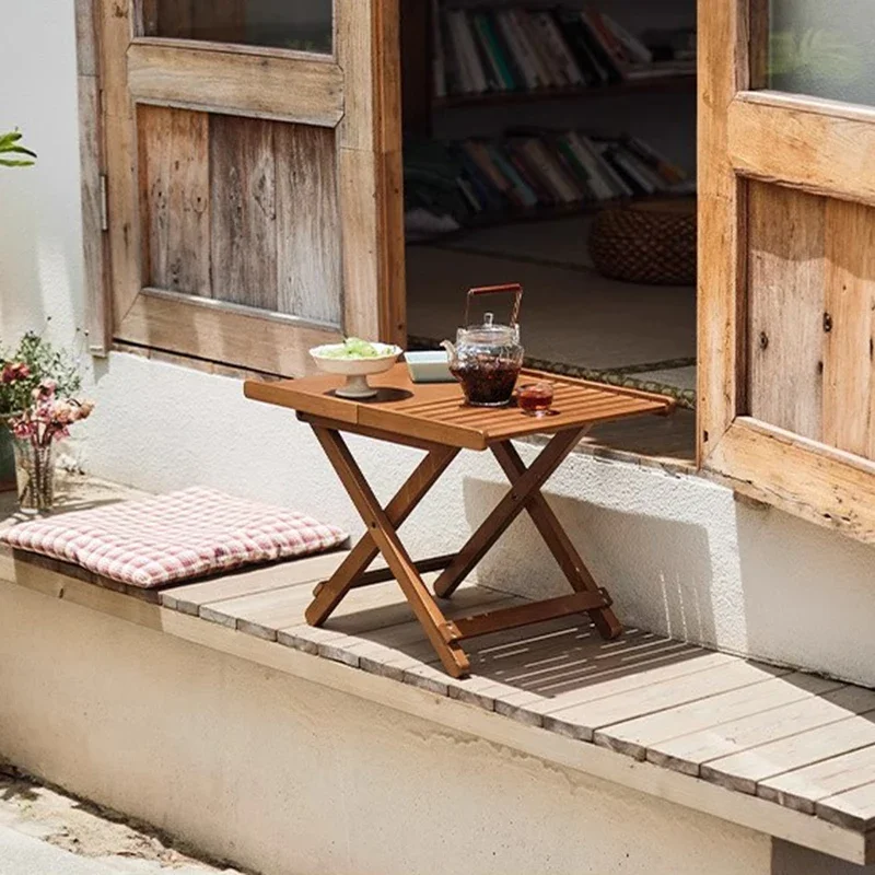Mesas ligeras para acampar al aire libre, sombrilla plegable De madera, Mesas laterales para exteriores, Mesas De jardín para exteriores, Muebles FYOT