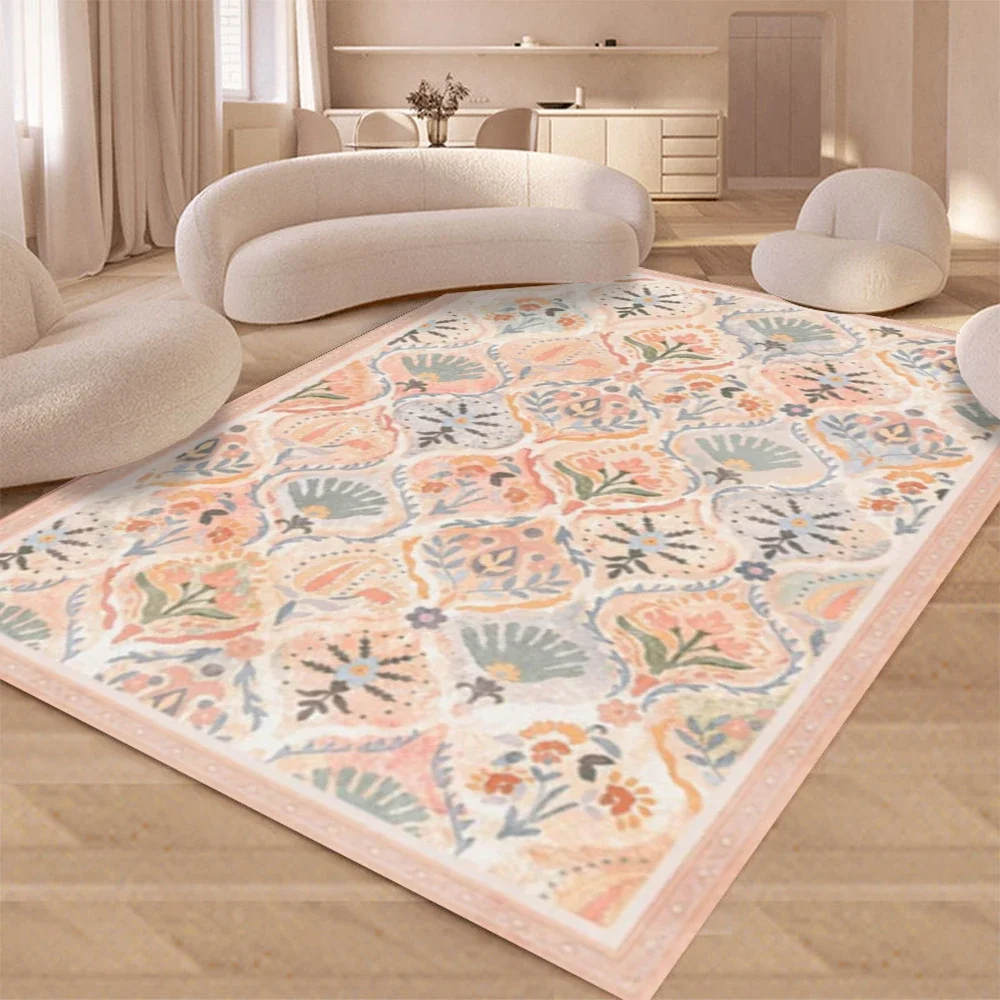 

Нескользящий ковер с розовым цветочным узором в виде листьев для спальни, гостиной, гостиной, моющийся ковер, напольный коврик, можно стирать в машине