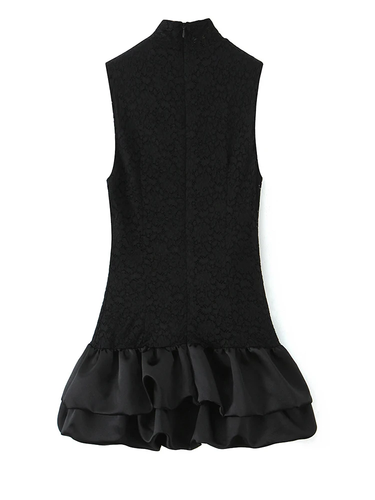 Frauen Mode Sexy Spitze Röcke 2025, Frauen Herbst Neue Ärmellose Falten Spitze Splice Kleid Frauen Hight Street Elegante Party Kleid