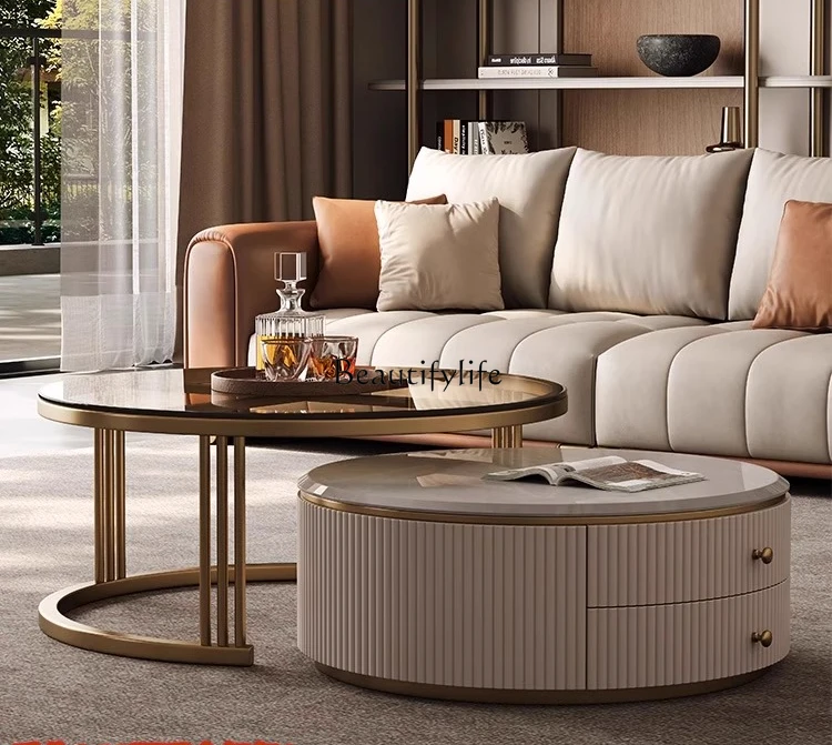 

*High-end light luxury natural marble size coffee table modern simple storage tea table