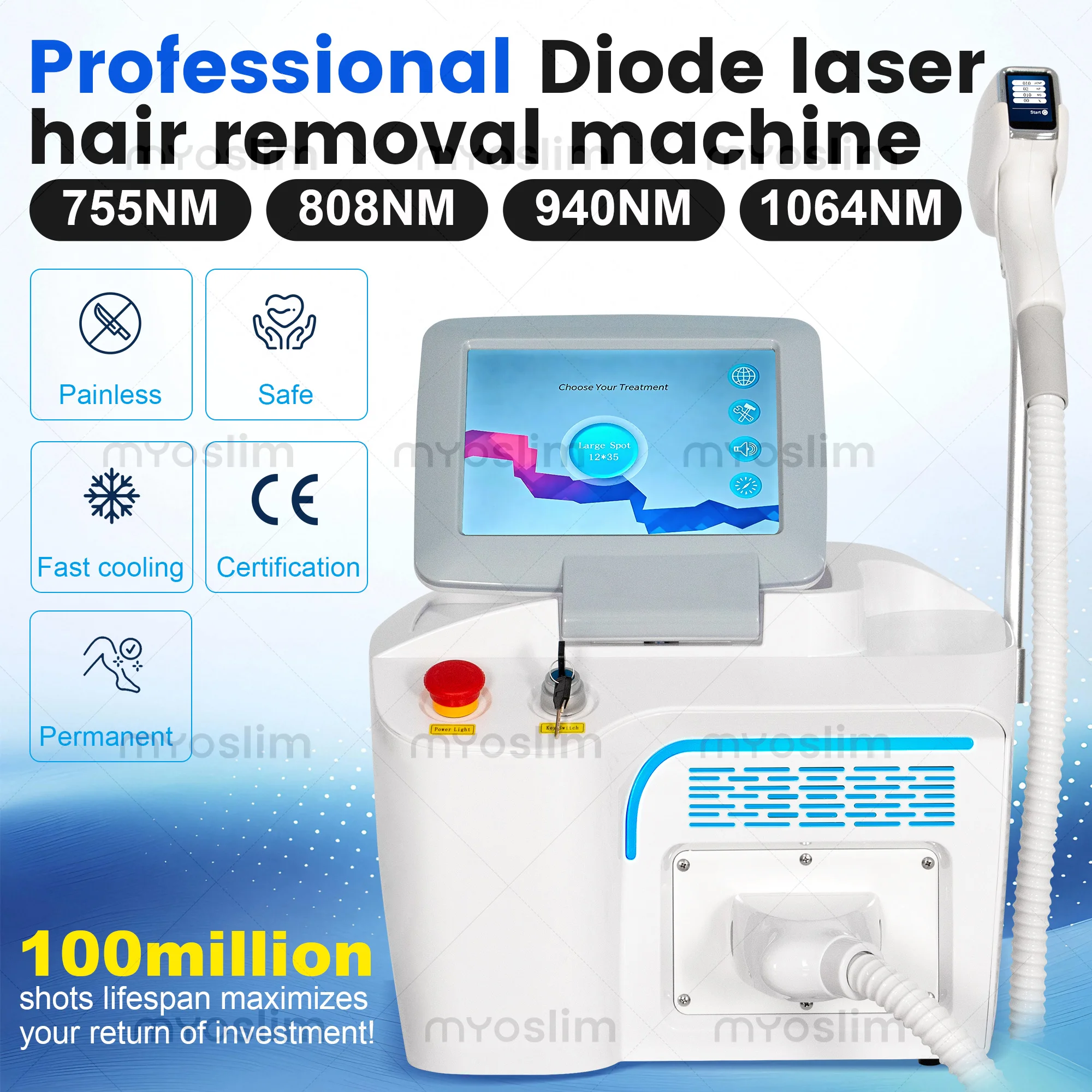 

Professional 4 Waves Portable 5000w FAC Soprano Diode Ice Titanium Laser Body Hair Removal Machine 808nm 755 940 1064NM Device