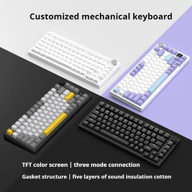 

Ajazz Ak820 Pro 75% Mechanical Keyboard Rgb With Tft Screen Tri-Mode Soundproof Foam Comfortable Feel Gasket Structure Keyboard