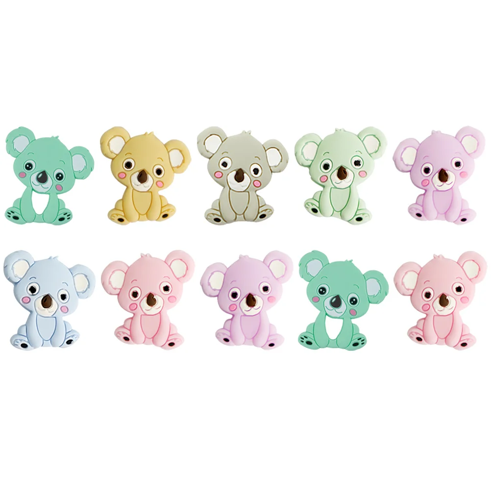 10 Pcs Silicone Koala Beads Pacifier Holder Chain Custom DIY Accessories Infant Teething Parts Toddler