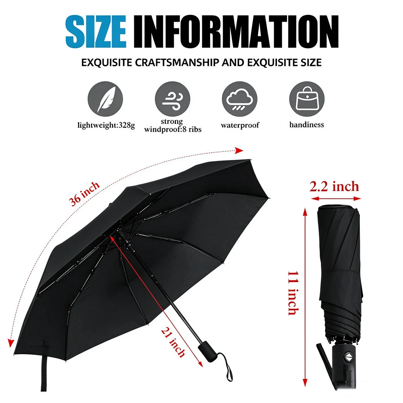 Custom Anime White Nine Tailed Fox Lightning Straight Umbrella, Personalized Custom Name & Pattern, 8 Ribs Windproof Long Umbrel
