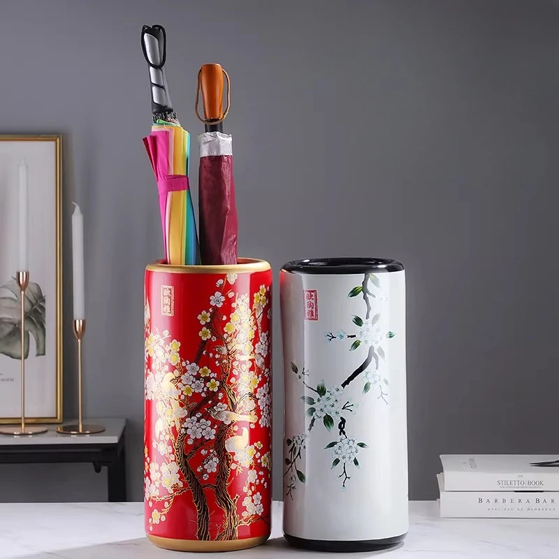 New Chinese Style Ceramic Floor Vase, Multi-Purpose Storage & Flower Arrangement for Living Room Entryway, Artistic Home Decor