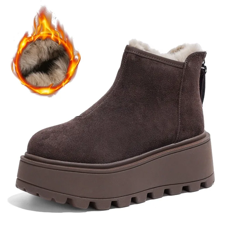 

7cm Suede Platform Boots Winter Warm Non Slip Snow Boots Fashion Casual Shoes for Women Height Increasing Ankle Boots