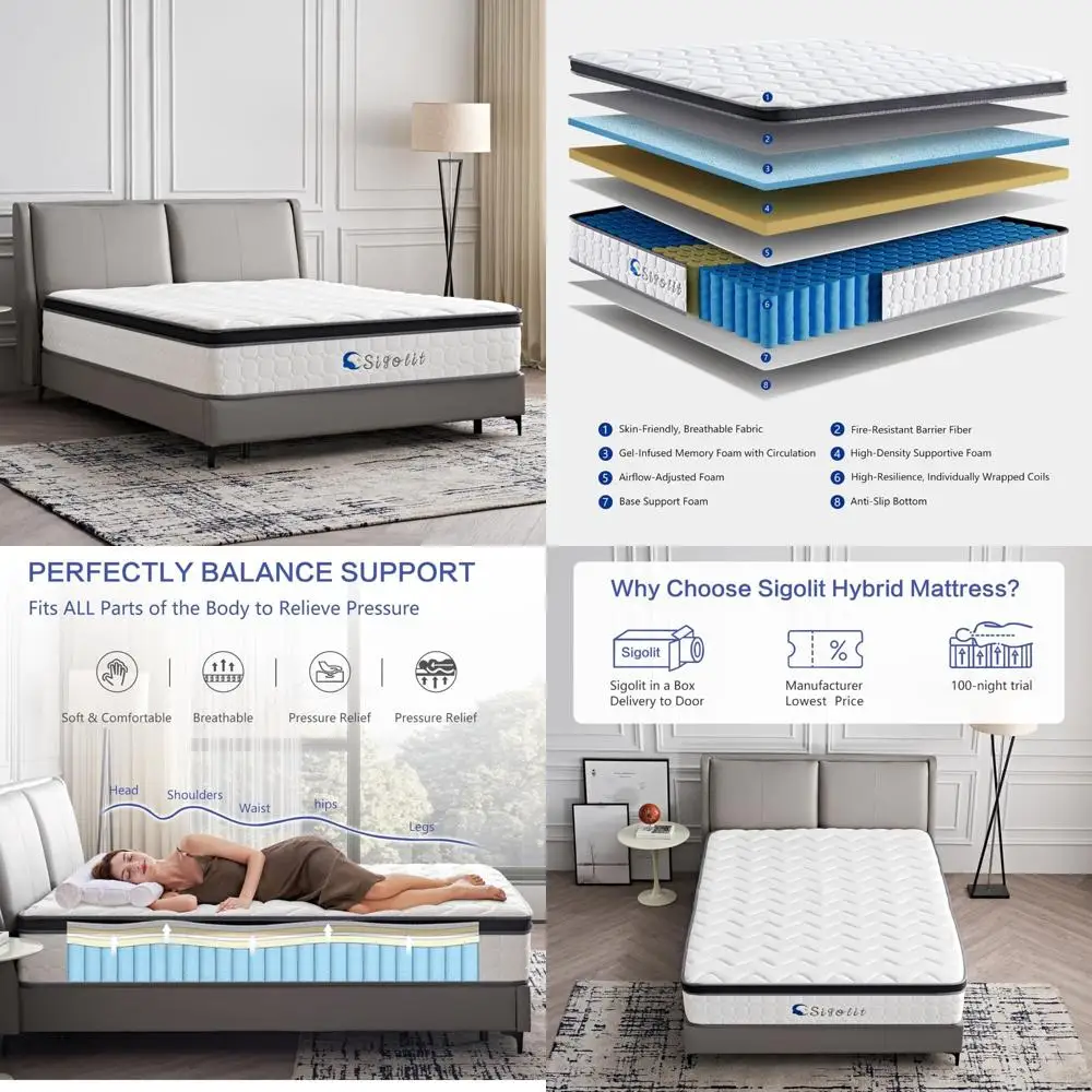 مرتبة هجينة بحجم كينج - شركة متوسطة، رغوة الذاكرة وملفات الجيب، عزل الحركة، دعم الحواف، تخفيف الضغط، شركة النوم