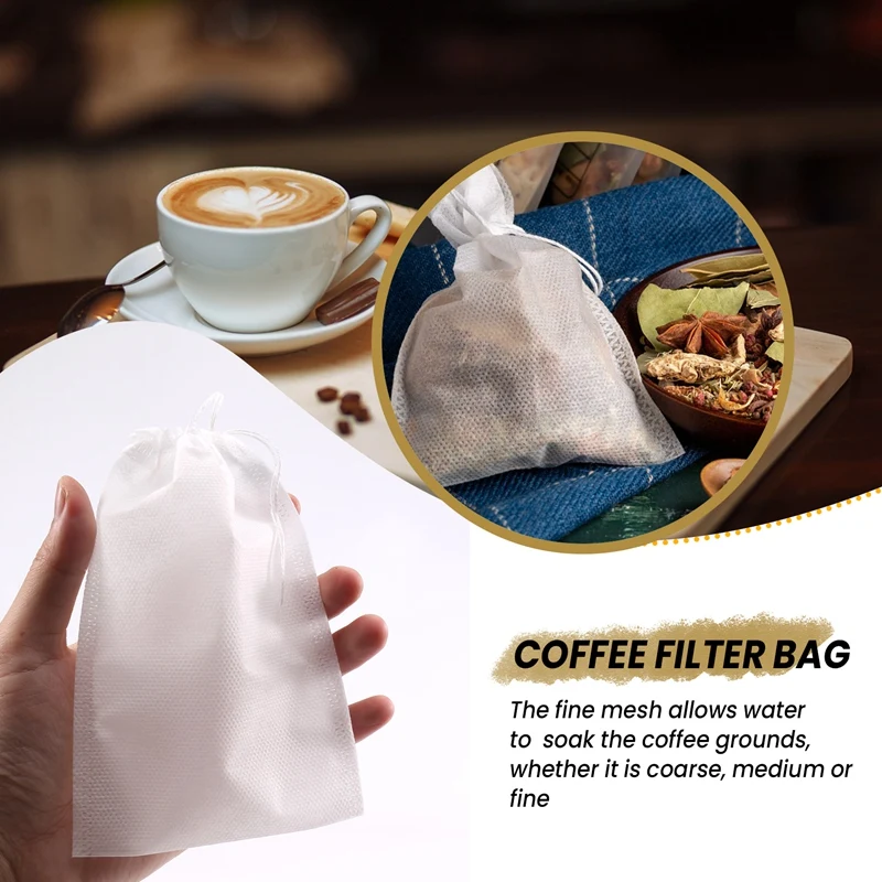 100 Pieces Of Mess-Free Cold Brewing Bag Disposable Coffee Filter Bag Fine Mesh Brewing Drawstring Bag