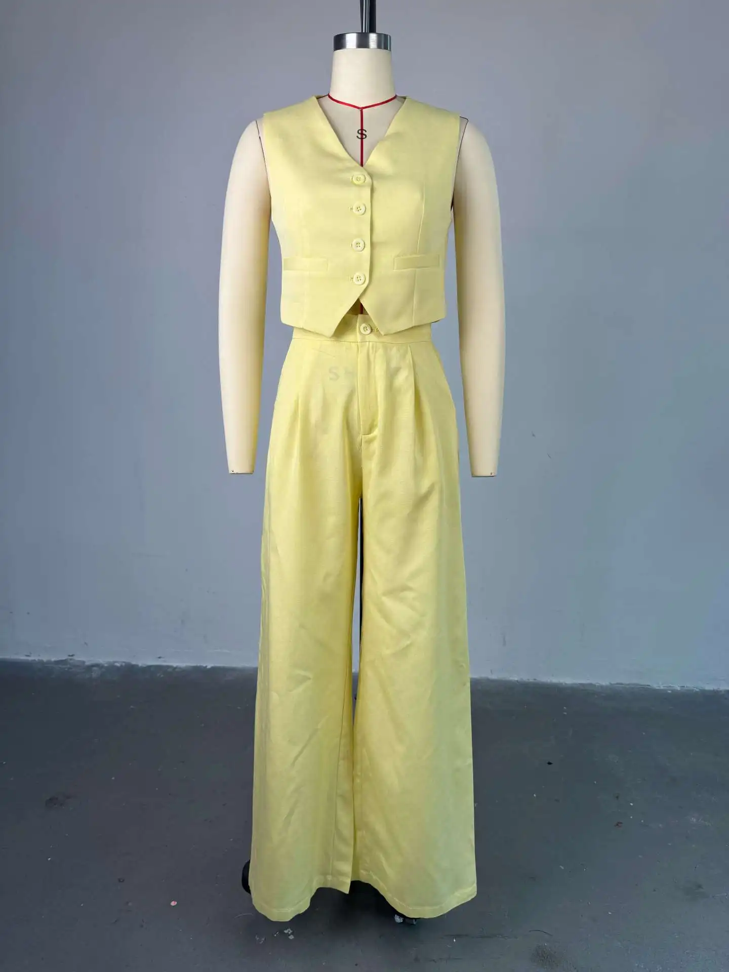 المرأة القطن الكتان سترة بانت مجموعة تنفس أكمام العميق الخامس الرقبة دعوى فضفاضة تناسب عادية عالية الخصر واسعة الساق السراويل #5