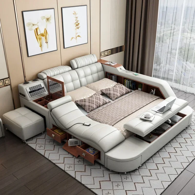 

Luxury High End Double Bed Frame Modern White King Headboard Queen Double Bed Girl Boys Cama Matrimonio Furniture For Bedroom