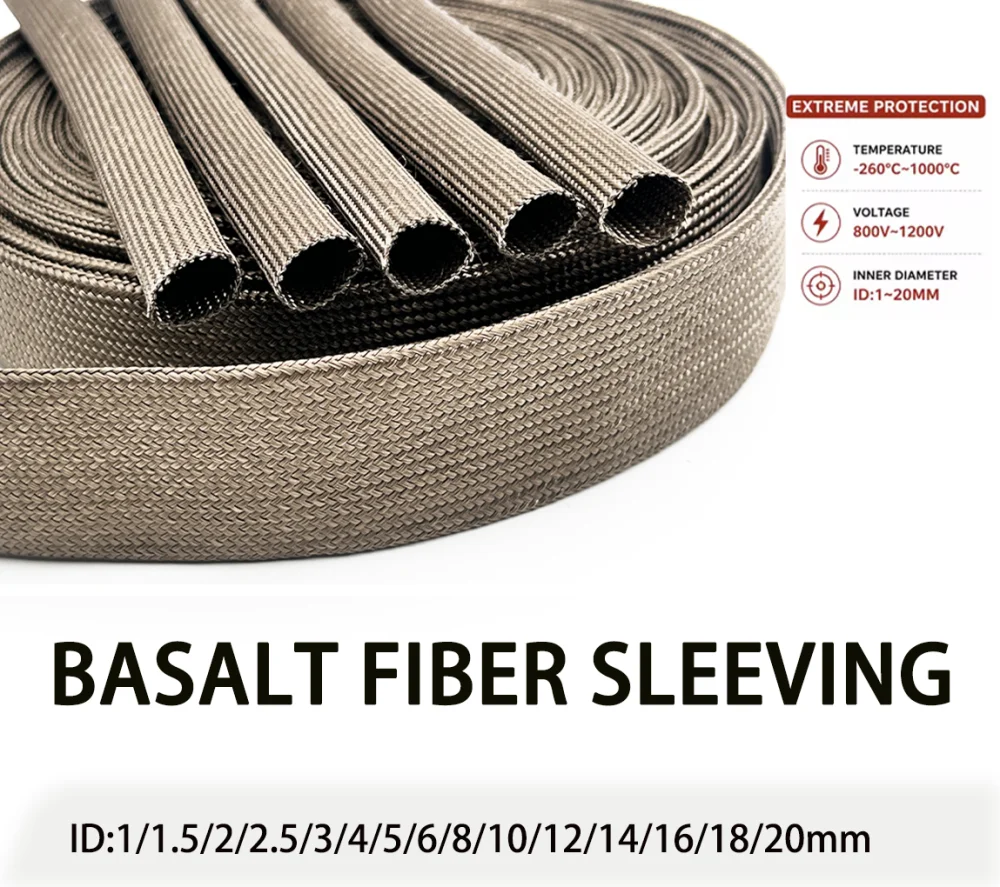 1000Deg.C Basalt Fiber Braided Hose ID1~20mm Fiberglass Sleeve Heat Resistant Flame Retardant Insulation Cable Wire Protection