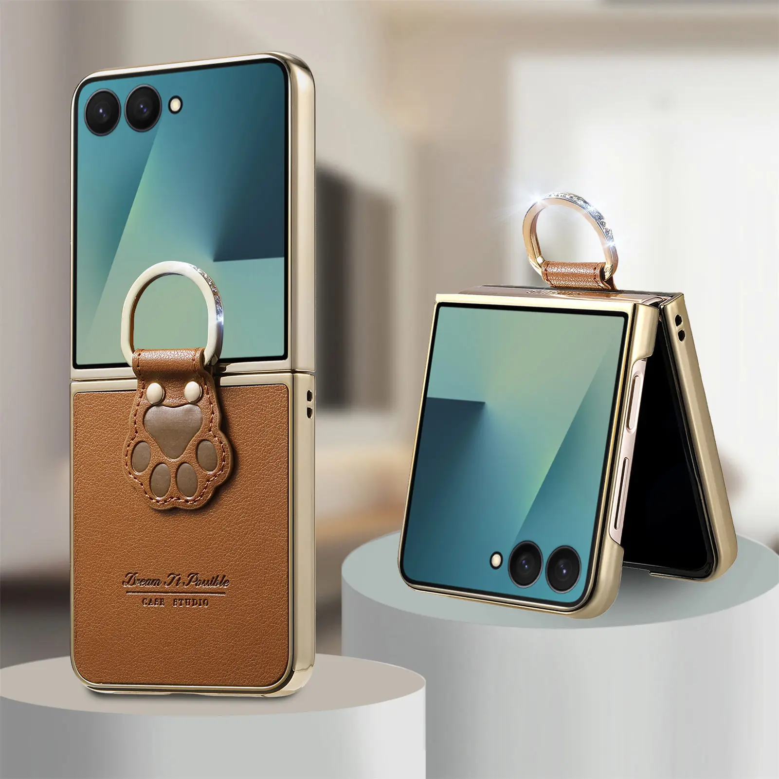 Business Bling Ring Holder Leather Case for Samsung Galaxy Z Flip7 5G Flip4 Flip5 Flip6 Flip 7 6 5 4 FE Fashion Cover Cases