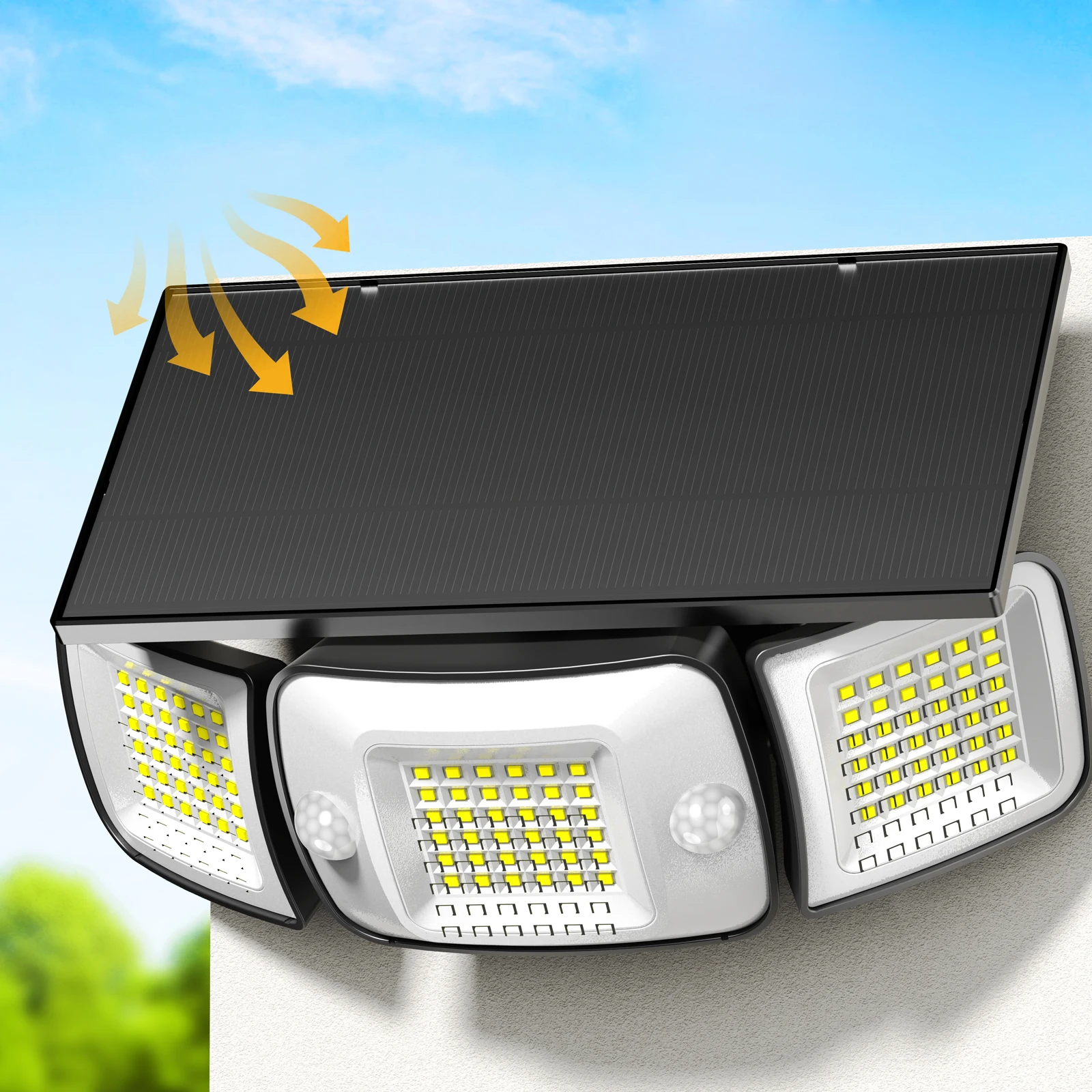 Intelamp 6000mah Outdoor Solar Lights Security Flood Light With Large Solar Panel Two Motion Sensors For Garden Yard Path Garage